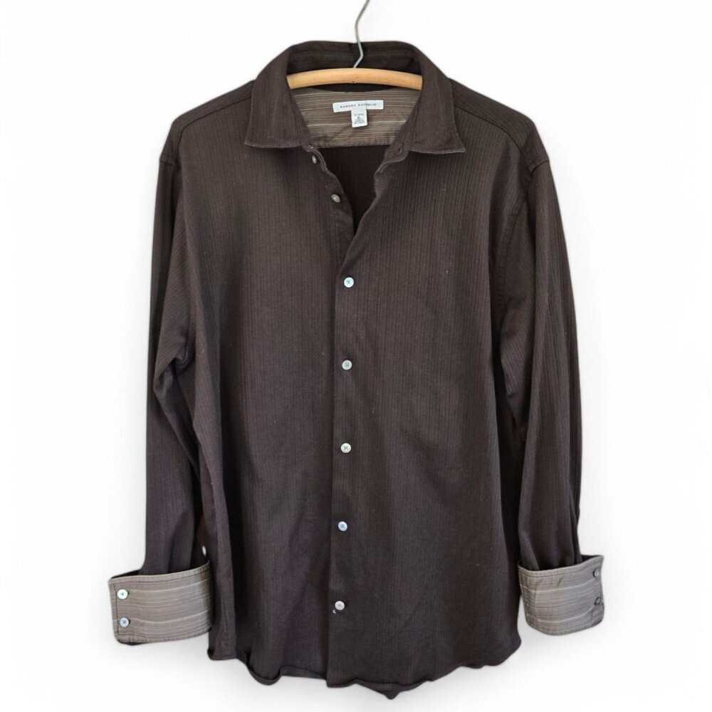 Lauren Ralph Lauren Button-Up Shirt Mens Ribbed Textured Brown Striped Size XL - Picture 2 of 10